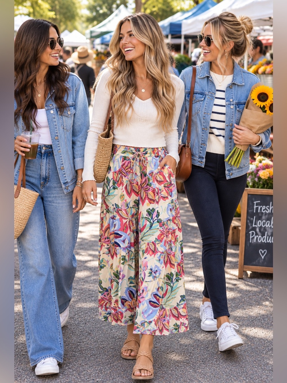 Mixed Floral Tiered Wide Leg  pants Multicol